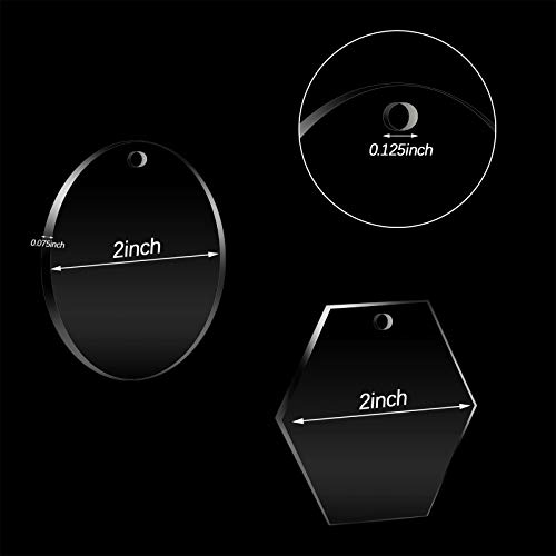 90 Pieces Acrylic Transparent Circle Blanks Set, 15 Pieces Transparent Acrylic Circle Discs,15 Pieces Hexagon Discs with Circle Key Chains and Keyrings for DIY Projects and Crafts