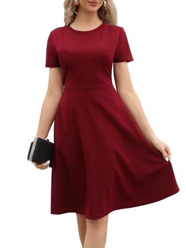 Image of Women's 2026 Fit and Flare Dress Summer Casual Elegant Vintage Floral Printed Work Party A-line Dress with Pockets 162