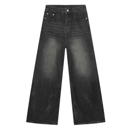 Men Worn Out Jeans Gradient Color Abrade Stripe Straight Denim Pants Wide Leg Trousers - Main Image