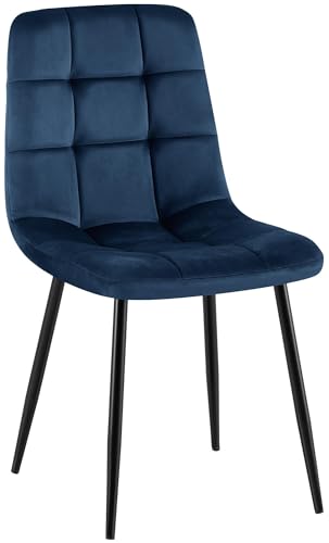 CLP Chaise de Salle a Manger rembourree Antibes, Chaise de Cuisine en Velours avec Dossier et Pied Metal Noir, Charge Max 150 kg, Couleur:Bleu foncé