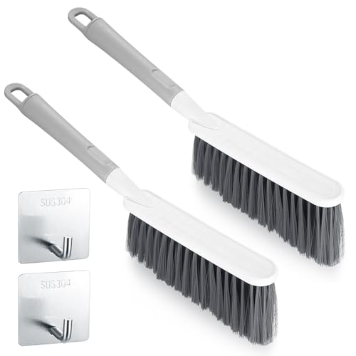 2 Pcs Stiff Bristle Hand Brush, Hand Broom, Portable Stiff Cleaning, Sweeping Indoor Outdoor, Car Wash, Dust, Soft Bristles Car Rim for Bed Sofa Clothes Pet Hair