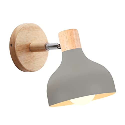 iDEGU Applique Murale Interieure Rétro 15CM Lampe Murale Réglable en Bois Métal E27 Luminaire Industriel Spot LED Plafonnier Vintage Éclairage Mural pour...