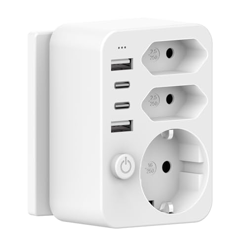 HANYEAL Mehrfachsteckdose mit USB Netzstecker,Doppelstecker f&uuml;r USB C Steckdose, Steckdosenadapter,Reiseadapter 4 USB (2&times;A + C) 3.4A Schnellladung, Sicherheitsschalter & LED &ndash; Kompakt f&uuml;r Reisen/Haus