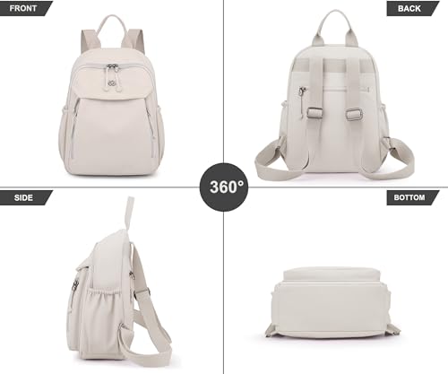 Image of Pealwel Mini Nylon Women Backpacks,Small Ladies backpacks Lightweight Shoulder Satchel Bag Tote Handbag Casual Travel Daypack (Beige(A))