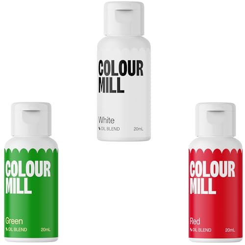 Colour Mill Oil-Based Food Coloring, 20 Milliliters (Red, Green & White Christmas Set)