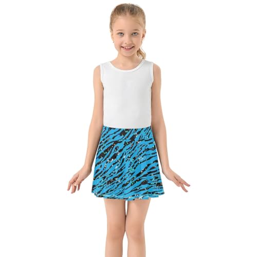Girls Athletic Skirt 3-12 Years High Waist Tennis Skirts Blue Zebra Print for Kids Golf Running Dance Skort3