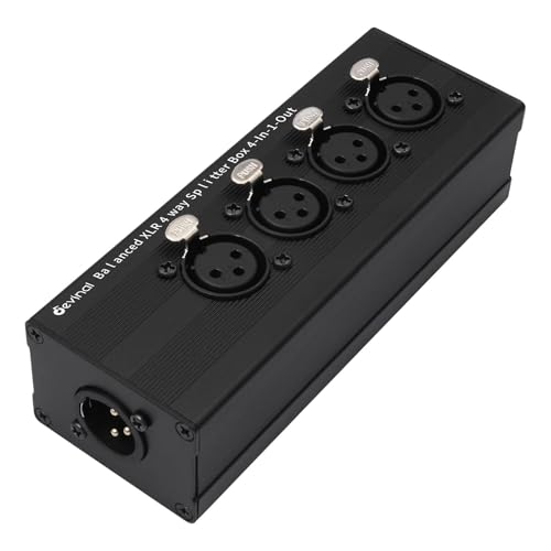 Devinal 4-IN-1-OUT XLR Audio Splitter Box, XLR 4 Female to 1 Male Balanced Converter ; 4-Way Stereo Passive Audio Cable