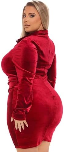 KEAIDO Women Plus Size Mini Dress Long Sleeve V Neck Red Velvet Sexy Curvy  Bodycon Clubwear Party Date Shirt Button Ruched, Red, X-Large : Buy Online  at Best Price in KSA -