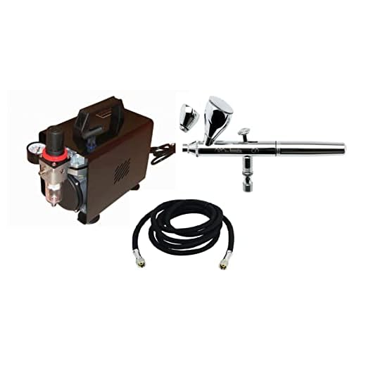 Aerógrafo Iwata Neo HP-CN E 0.35 con compresor silencioso en seco Fengda FD-18A + Tubo de aire telado Fengda 3 m conexión 1/8"-1/8"