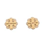 Tory Burch Logo Flower Resin Stud Earrings Light Oak Gold