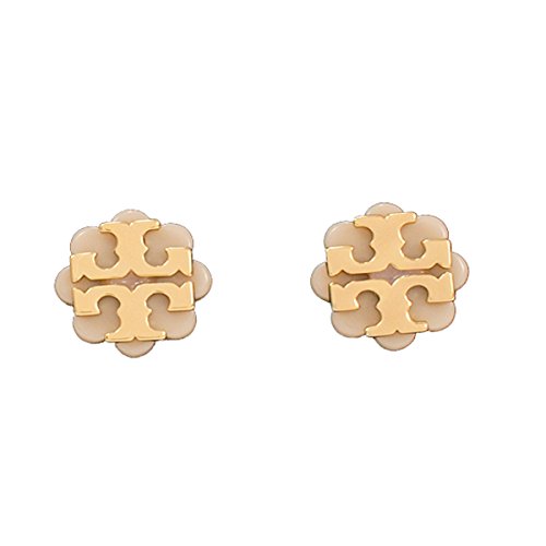 Tory Burch Logo Flower Resin Stud Earrings Light Oak Gold