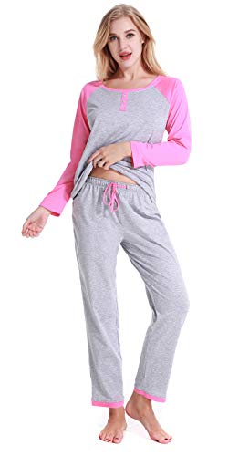 Womens Sleepshirts, 95% Cotton Pajamas Sets for Women, Long Sleeve Sleepwear Sets