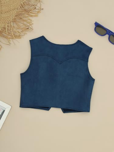 Jelory Kids Boys Western Cowboy Vest Suede Leather Fringed Hem Open Front Waistcoat for Halloween Cospaly Party4