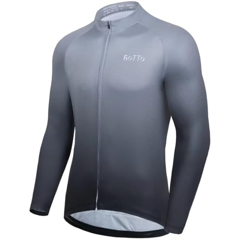ROTTO Maillot Ciclismo Hombre Camiseta Bicicleta Manga Larga con Bolsillo Serie de degradados