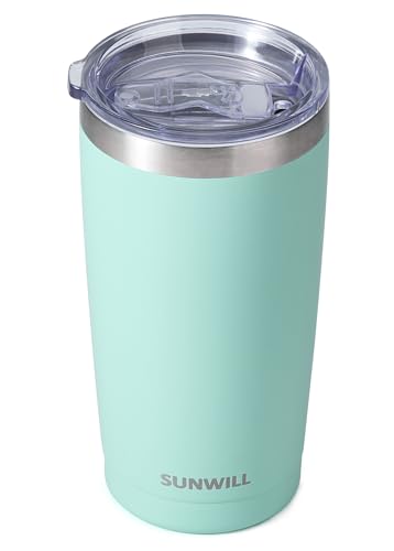 Image of SUNWILL Travel Coffee Tumbler 20 oz, Insulated Mug with Lid, Stainless Steel Cup for Outdoor, Powder Coated Mint