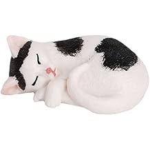 ARTIBETTER Mini Cat Figurines Plastic Sleeping Cat Kitten Animal Sculpture Cake Topper Fairy Garden Decoration for Home Office Tabletop Black White