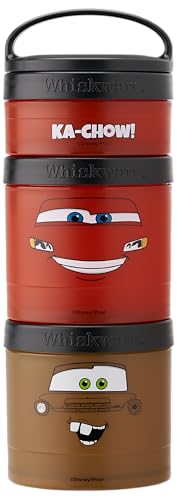 Whiskware Disney Pixar Stackable Snack Containers for Kids and Toddlers, 3 Stackable Snack Cups for School and Travel, Cars Lightning McQueen and Mater
