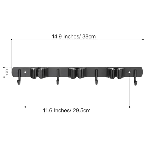 Image of voze 3 Racks and 4 Hooks Mop and Broom Holder Wall Mount, Self Adhesive Heavy Duty Broom Organizer Storage Tool Racks for Kitchen Garden Laundry Garage
