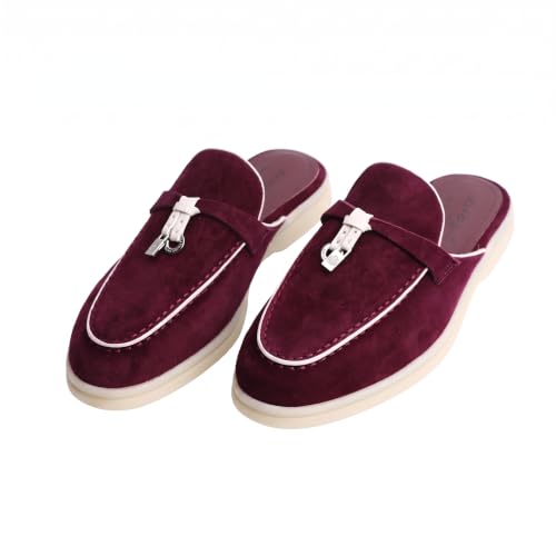 Image of XOBZJH Designer Women's Mules Flat Heel - Suede Leather Flats with Tassel Detail, Comfortable Slip-On Backless Loafers,Casual & Work Shoes