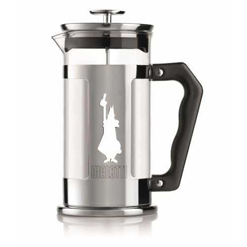 Bialetti Preziosa koffiepers, Franse persfilter voor koffie of thee, roestvrijstalen behuizing en container van borosilicaatglas, vaatwasmachinebestendig, 350 ml, voor 3 kopjes