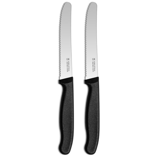 targzier Frühstücksmesser 2 Stück,Hochwertiges Brötchenmesser Set,Scharfe Messer mit Wellenschliff,Edelstahl Schneidemesser,Kunststoffgriff...