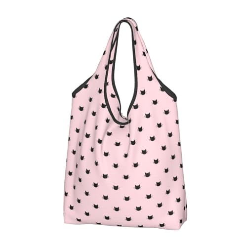 Sacs d'épicerie réutilisables anti-déchirure, sac fourre-tout pliable noir chat mignon 2 PCS