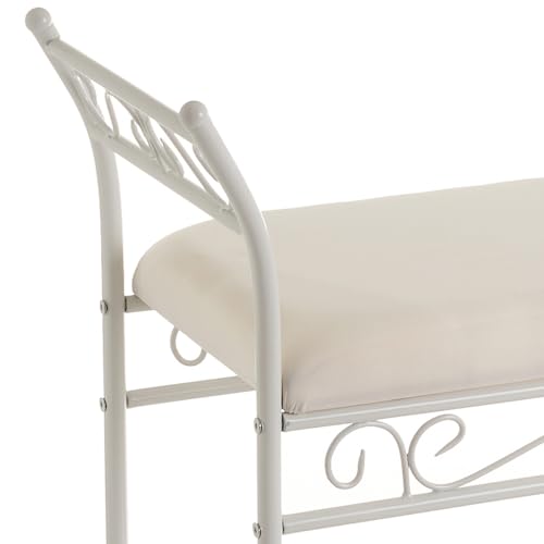 LOLAhome Banqueta pie de Cama de Metal y algodón Shabby Chic Blanca de 73x30x65 cm - imagen 3