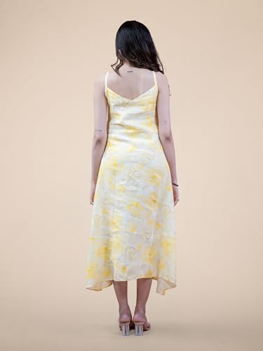 Image of Orla Floral Slit Midi Dress for Women - Sleeveless Sweetheart Neck Calf Length Dress