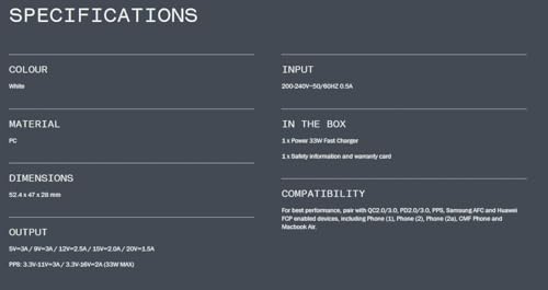Image of RDG CMF Original 33W Fast Charger Adapter|Supports Type-C PD 3.0|Compact Wall Charger for Smartphones & Tablets|Compatible with CMF Phone 1,Phone 2 Pro & Nothng 1 /2 /2a,Google Pixel & More,White