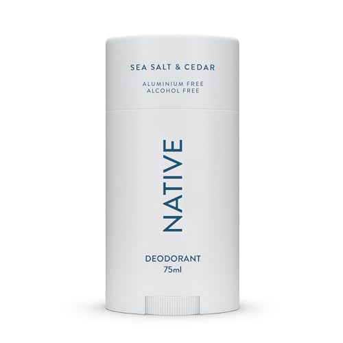 Native Deodorant Womens & Men - Alcohol & Aluminium Free - Salt & Cedar Scent - Naturally Derived with Shea Butter Coconut Oil & Baking Soda - 72 Hour Odor Control (75ml)