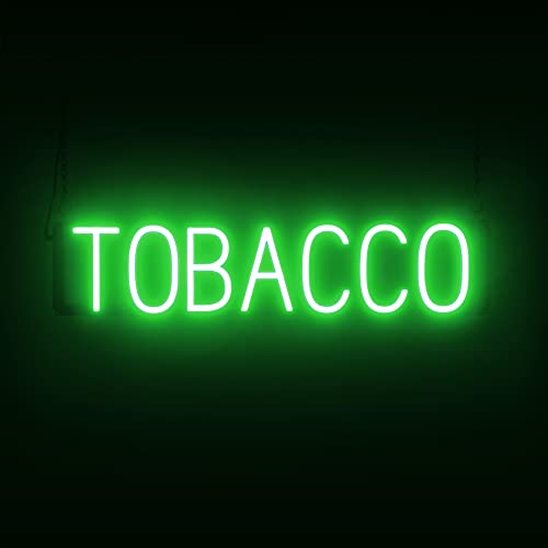 Image of SpellBrite LED Neon TOBACCO Sign for Business - Green, 29 inch x 6 inch | Ultra-Bright Click-Together Signage for Smoke Shops, with Visibility from 500 Feet - 8 Animations, 6 Brightness Settings