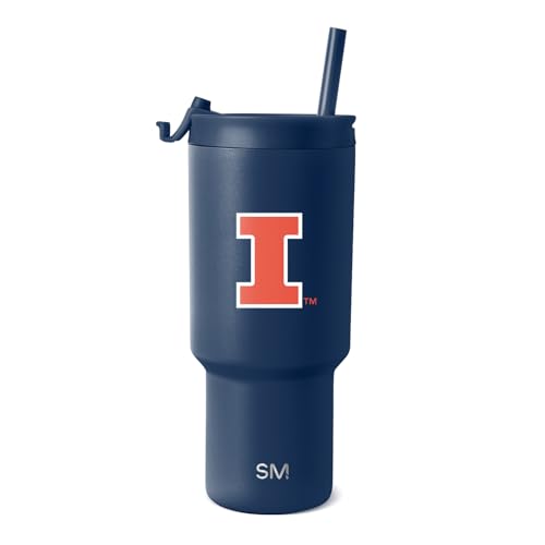 Image of Simple Modern Illinois Fighting Illini Tumbler with Straw, 30oz, Collegiate | Trek Officially Licensed University of Illinois Insulated Water Bottle, Travel Mug | Football Gift for Men, Dad, Him, Her