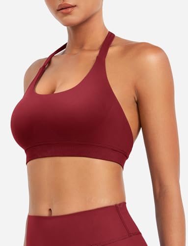 Image of YEOREO CoreFlex Women Halter Sports Bra Workout Seamless Padded Basic Bra Open Back Yoga Gym Crop Top