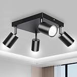 Smanu 4 Way Ceiling Spotlight Square, GU10 Kitchen Ceiling Light Fittings, Modern Rotatable Spotlights Black, Industrial Ceiling Spots Adjustable for Bedroom Living Room Hallway, Bulbs Not Included