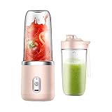 Mixer Smoothie Maker, Blender Smoothie Makers Tragbarer Mixer Mini Jug Blenders Persönlicher Mixer Fresh Juice Mixer mit 2 Tragbare Flaschen für Reisen, Büro, Fitnessstudio (Rosa)