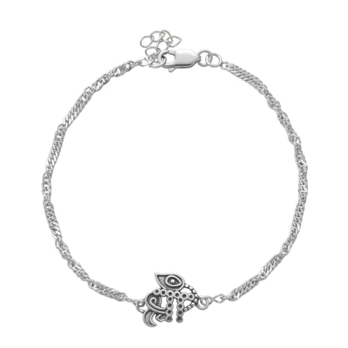 Image of Parnika 925 Pure 92.5 Sterling Silver Bro Floral Mor Pankh Flute Evil Eye Veera Shankh Rakhi Bracelet for Brother | Hallmarked Silver Raksha Bandhan Rakhi | Premium Adjustable Rakhi Gift