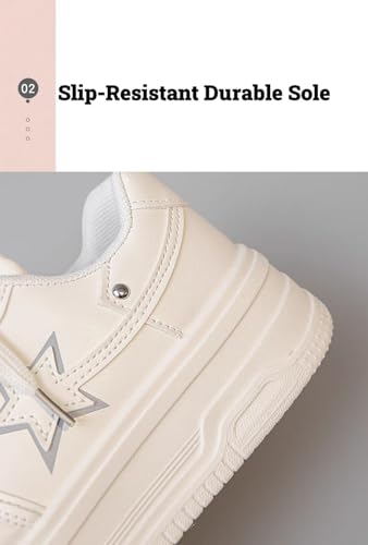 Cute Chunky Sole White Star Shoes Platform Casual Walking Sneakers for Women - Fashion Slip on Sneakers Lace up Aesthetic Shoes Cute Cat Shoelace Kitten Charm3