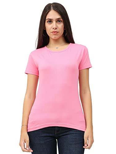 Image of FLEXIMAA Women's Cotton Plain Round Neck Half Sleeve T-Shirt