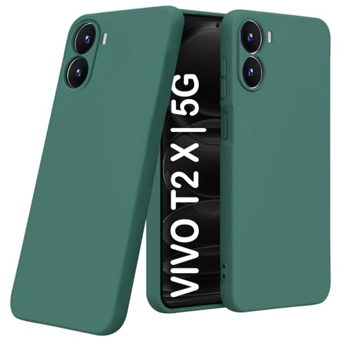 Image of TRUEUPGRADE Compatible with Vivo T2X / Y56 / Y16 (4G) Back Cover Case, Liquid Silicone Cover, Full Body Protective Cover, Shockproof, Anti-Scratch Soft Microfiber Lining - Green
