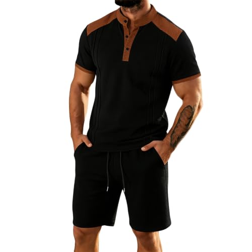 Chándal para hombre de 2 piezas con camiseta Henley y pantalones cortos