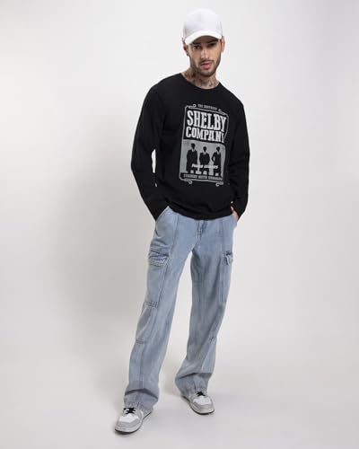 Image of Bewakoof Men's Printed Regular Fit Full Sleeve Round Neck Cotton T-Shirt