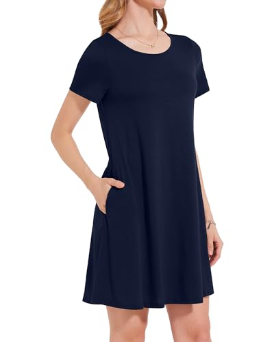 Image of JOLIGAL Summer Dresses for Women Casual Short Sleeve Sundress Scoop Neck Beach T Shirt Dress with Pockets 2026