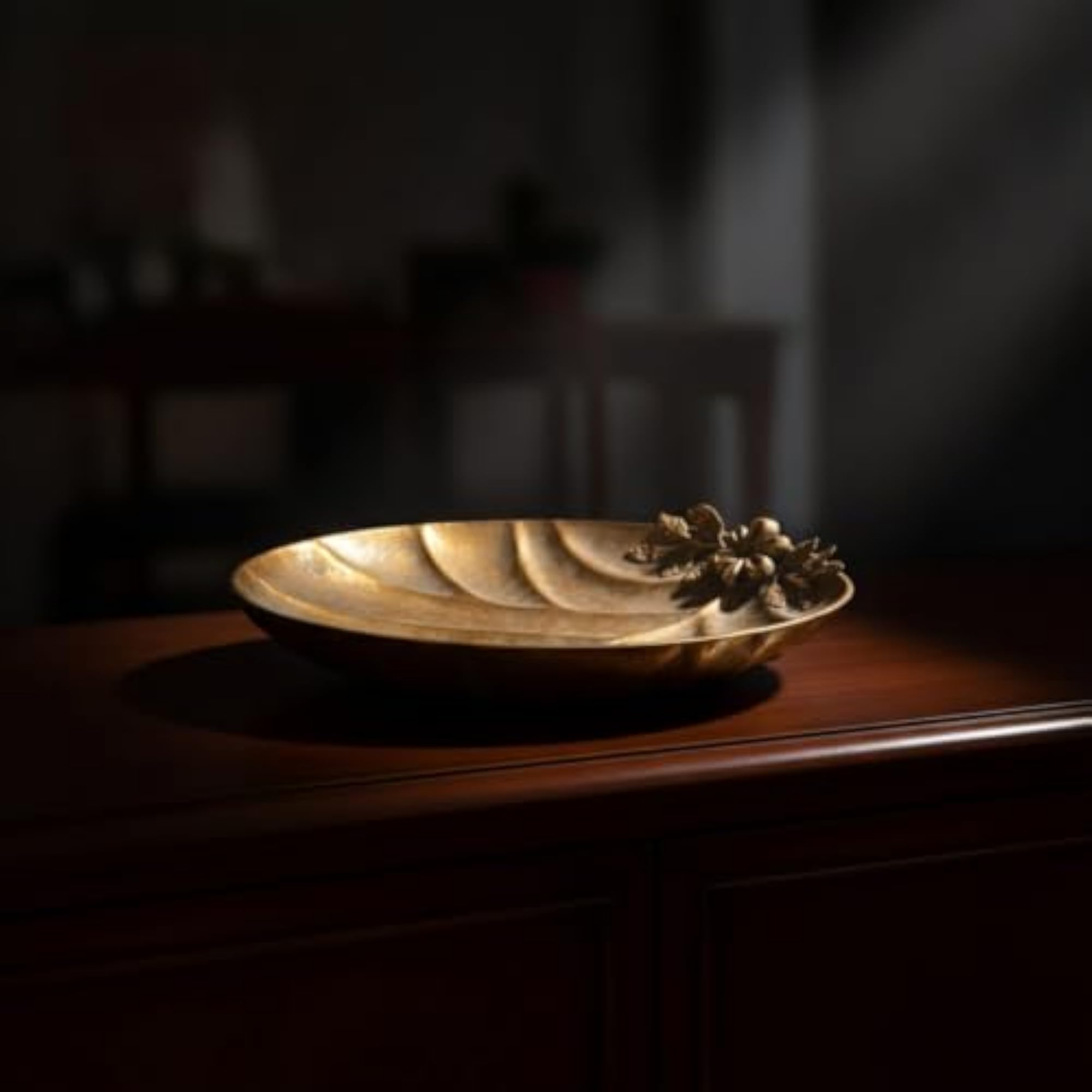 Antique Gold Decorative Tray with Leaf Design
