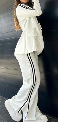 Women's 2 PCS Lapel Blazer Jackets Bodycon Stripes Pants Sexy Nightclub Party Tracksuit Outfits Suit Set2