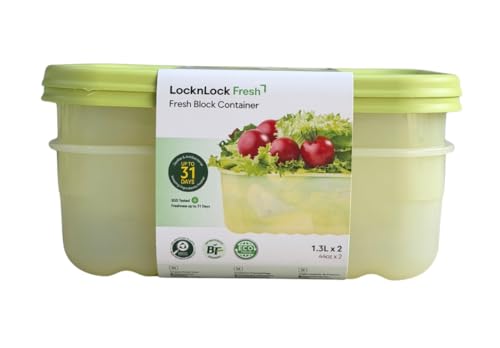 Image of LocknLock Fresh Block 1.3L Food Storage Containers (Pack of 2) | Airtight Fridge Storage Box with Air Vent System | BPA-Free Vegetable, Fruit & Grocery Storage Container