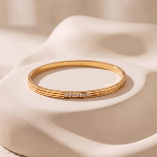 Image of PALMONAS Diamond Allure Bangle Bracelet for Women - Jewellery Gift for Girls & Women | Waterproof & Anti-Tarnish Bracelet, Stylish & Trendy Bracelets for Ladies