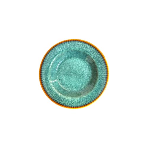 Image of Premium Pasta Plate, Ceramic Plate for Pasta, Small, Round & Deep Dish, Microwave & Dishwasher Safe, Handmade Stoneware, Elegant Tableware for Every Occasion, Ocean Blue, 7.5 Inch