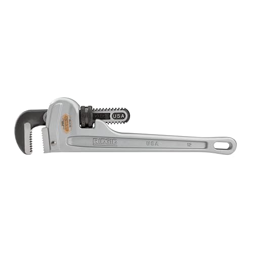 Image of Ridgid 47057 Model 812 Aluminum Straight Pipe Wrench, 12-inch Plumbing Wrench, Silver, Small