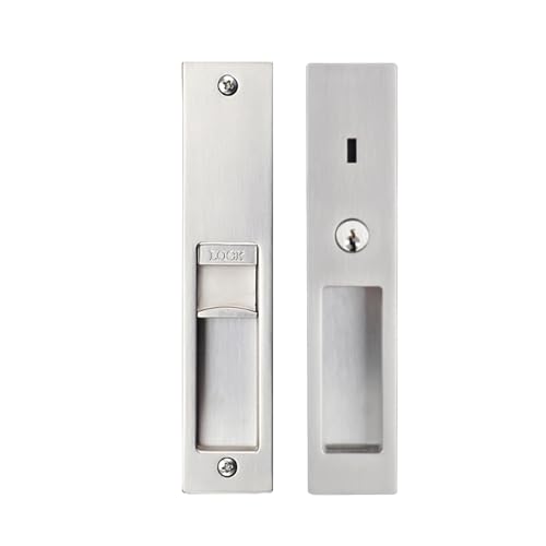 Betensh Cerradura para Puertas Correderas Manilla para Puerta de Bolsillo con Llave cerradura de puerta corredera Invisible 180 mm Plata