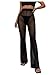 Verdusa Women's Mesh Sheer See Through Bell Bottom Flare Pants High Waisted Long Trousers Black Medium